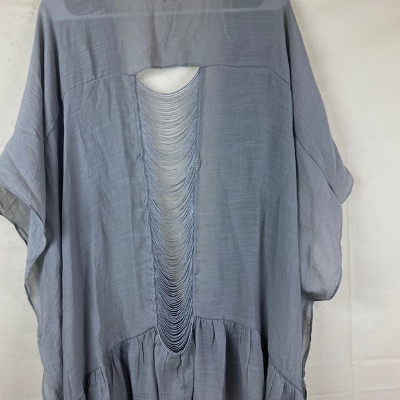 Umgee Kimono Wrap Womens S/M Blue Gray Fringe Back Ruffle Boho Festival Beach - Picture 7 of 7